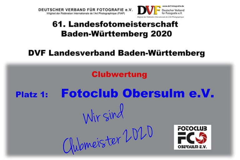 Landesfotomeisterschaft – Fotoclub Obersulm ist Clubmeister Baden-Württemberg 2020